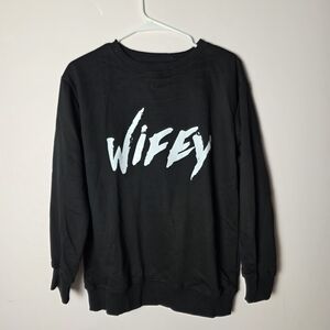 Wifey Graphic Sweatshirt Black Crewneck Medium Cotton Pullover Bridal Honeymoon